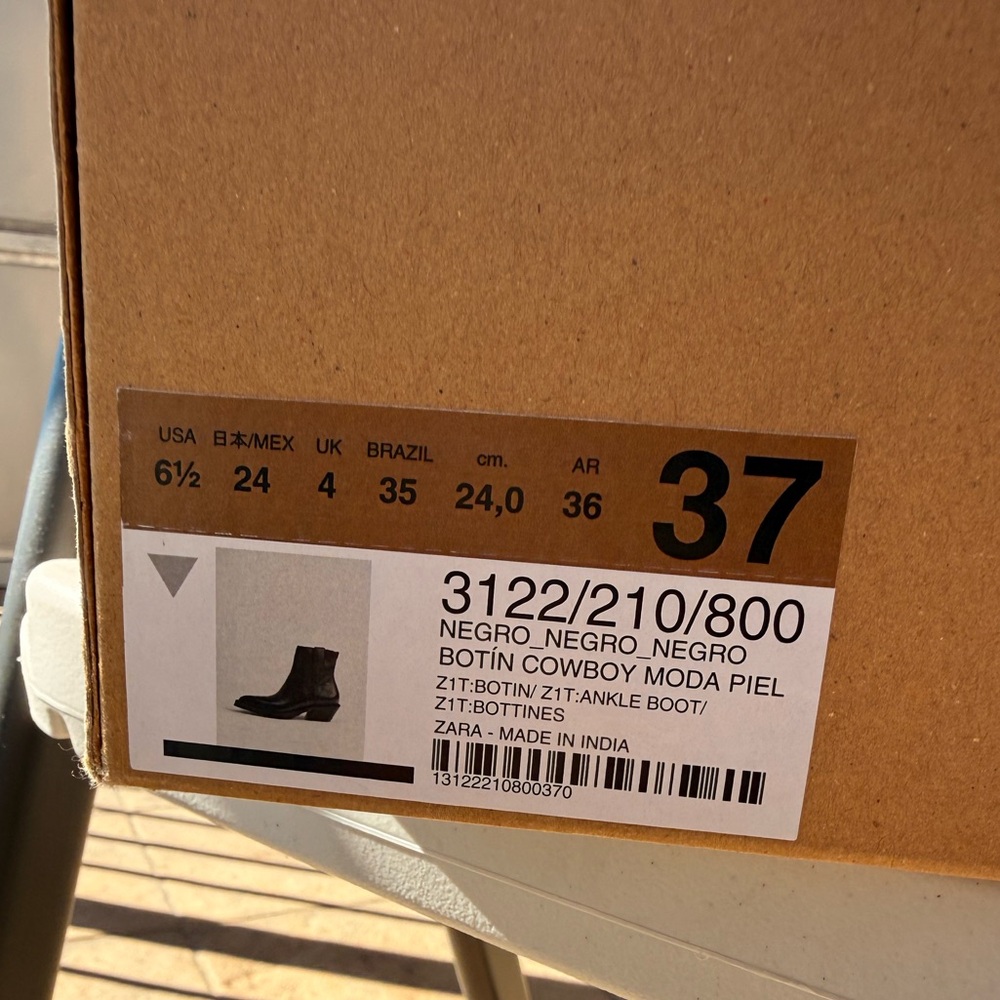 ✨ ZARA Black Leather Cowboy Ankle Boots – Size 37 / US 6.5 – NEW - Picture 8 of 12